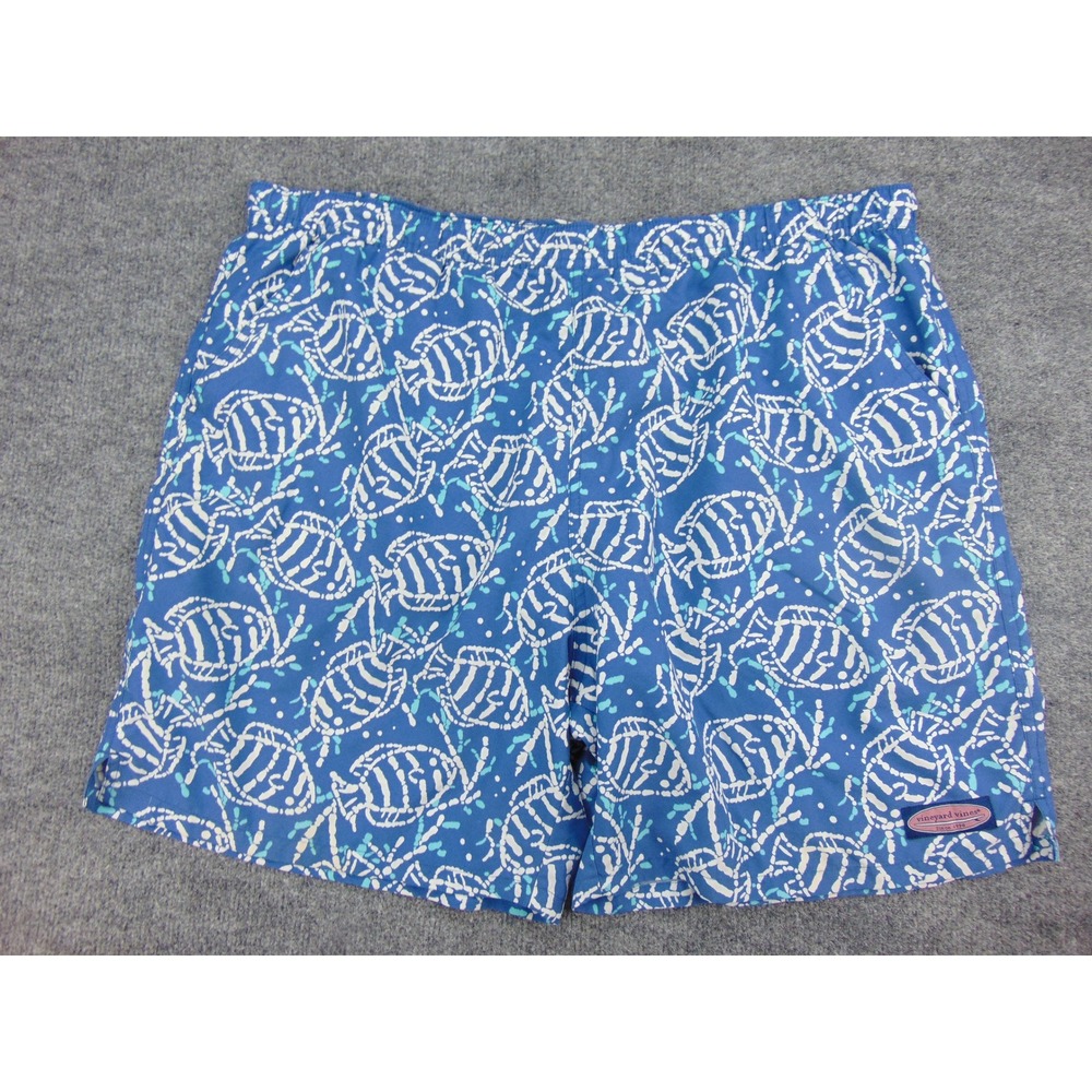 Vineyard Vines Swim Trunks Mens XL 1M0282 Blue Fish Print Nautical Preppy Beach